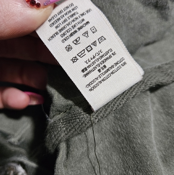 Free people revolve military green jacket button small black distressed crop - Picture 2 of 10